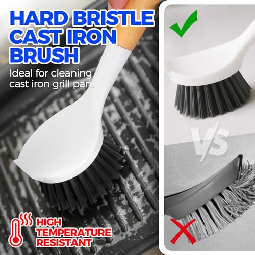 3 Pack Dish Brush with Bamboo Handle Cleaning Brush (White Yellow Black)