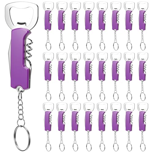 24 Pcs Wine Bottle Opener Keychains Bulk (Purple)