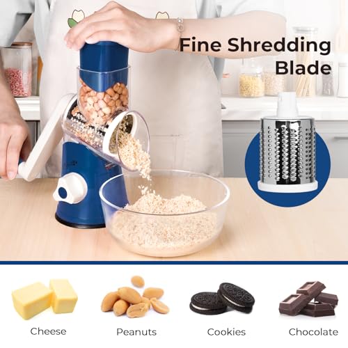 3‑Blade Rotary Cheese Grater for Kitchen (3 blades / Dark Blue)