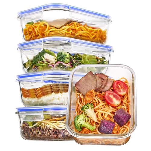 5 Pack 35oz Glass Food Storage Containers with Lids (Blue / 35oz)