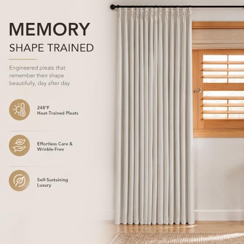 Pinch Pleated 100% Blackout Linen Curtains for Living Room 84 Inch (Beige/Linen 100% Blackout / 40"W x 84"L (Pack of 2))