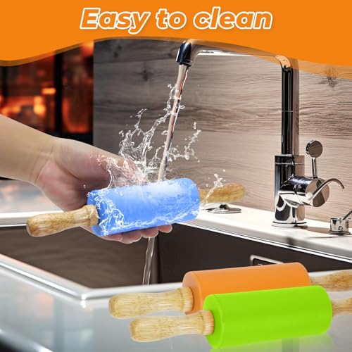 4 Pack Mini Rolling Pin for Kids 9 Inch Wooden Handle (orange + red + blue + green)
