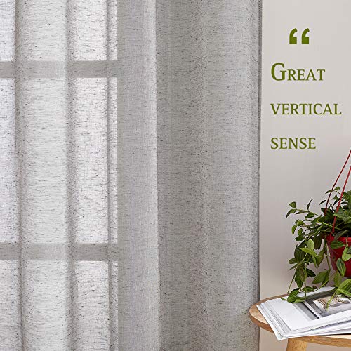 Semi Sheer Linen Blend Living Room Curtains (52"W x 108"L (Pack of 2) / Charcoal Grey)