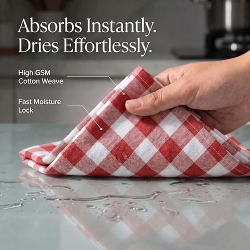 Kitchen Towels Cotton Dish Towels 20”x30” (20" x 30" (Set of 6) / 159 Rust / White - Check)