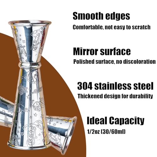 Stainless Steel 2 oz 1 oz Bartending Cocktail Jigger Measuring Cup (1 count / Sliver-A Etched)