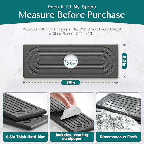 Faucet Mat for Kitchen Sink (15" x 5.3" / Dark Gray)
