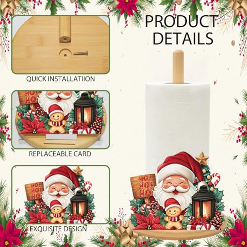 Bamboo Paper Towel Holder with 11 Set Interchangeable Holiday Signs