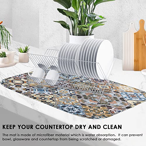 Absorbent Dish Drying Mat for Kitchen (18" x 24" / Vintage Floral)