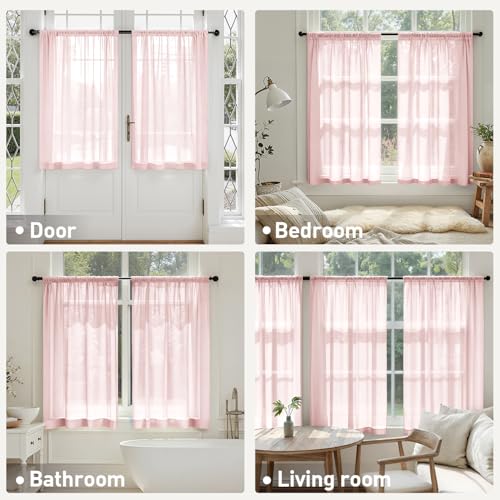Blush Pink Sheer Curtains 63 Inches Long 4 Panels 42 x 63 Inches (42"W x 63"L (Pack of 4) / Blush Pink)