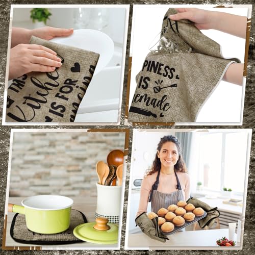 8 Pcs Kitchen Towels and Oven Mitts Sets Pot Holders Dishcloths Set Kitchen Decorative Accessories Absorbent Potholders Heat Resistant for Chef Baking Cooking (Brown / Simple)