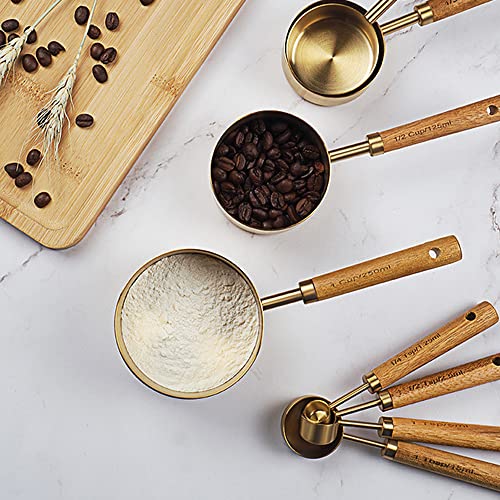 8Pcs Gold Measuring Cups and Spoons Set (Golden)