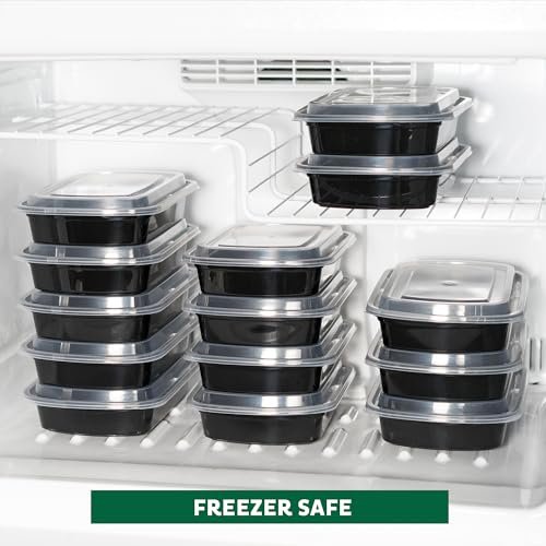 Meal Prep Containers [50 Pack] 1 Compartment with Lids (Black / 32OZ-50PK)