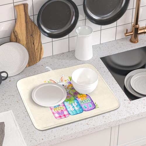 Easter Bunny Carrots Dish Drying Mat for Kitchen Counter (16" x 18")
