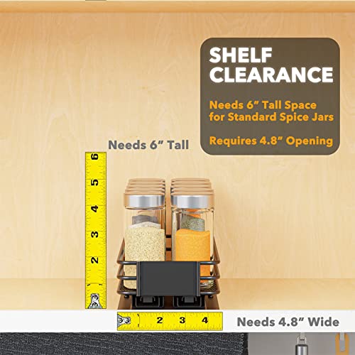 Pull Out Spice Rack Organizer for Cabinet (4.5" W, 1-Tier)