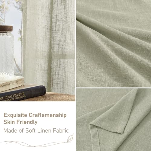 Sage Grey Sheer Linen Curtains 54 Inch Length for Bedroom 2 Panels (52"W x 54"L (Pack of 2) / Sage Grey)