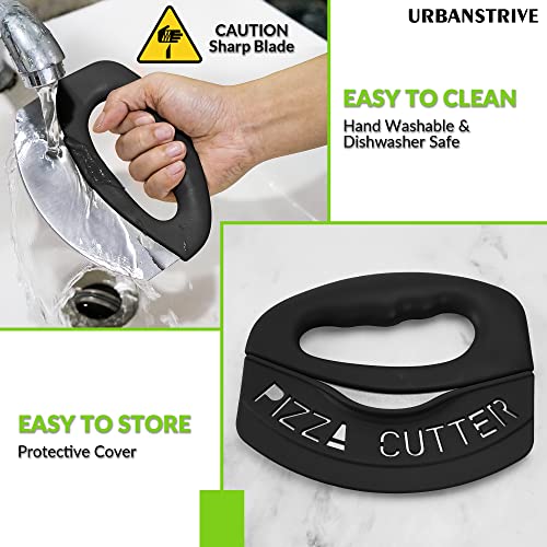 Heavy Duty Stainless Steel Pizza Cutter with Cover (Black)