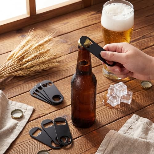 Bottle Openers Stainless Steel Flat Bottle Opener Bulk 3.4 x 1.3 Inches Bartender Beer Key Soda Can Mini Speed for Kitchen (Black)