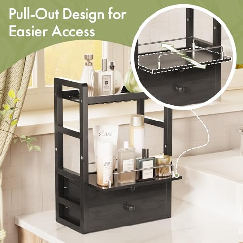 Bamboo Bathroom Counter Organizer (Black)