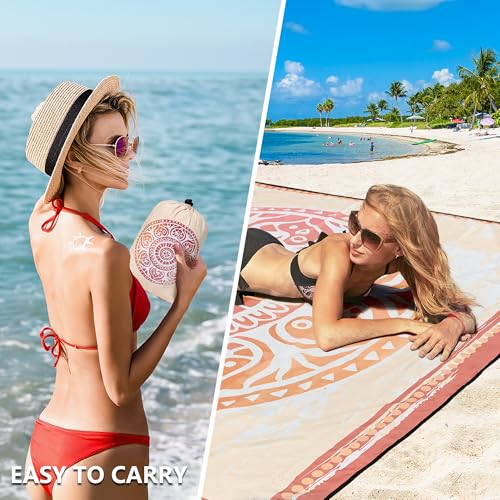 Waterproof Sandproof Beach Blanket Mat for 1 (79" X 83"（1~3 person） / Mandala - Orange Yellow)
