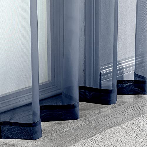 Short Sheer Curtains 24 Inches Long 2 Panels for Bathroom Window (Navy Blue / 42"W x 24"L (Pack of 2))
