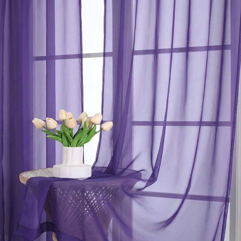 Purple Sheer Curtains 72 Inches Long 2 Panels (Purple / 42"W x 72"L (Pack of 2))