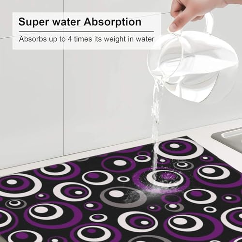 Purple White and Black Circle Pattern Dish Drying Mat (Circles-Purple-White-Black / 16" x 18")