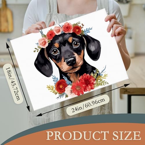 Dachshund Dog Flowers Dish Drying Rack Mat for Kitchen Counter (Dachshund Dog Flowers)