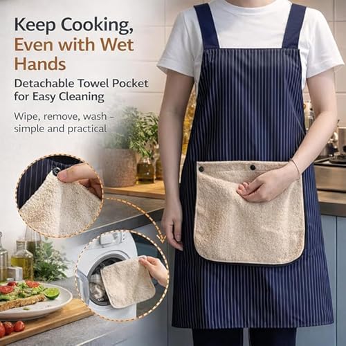 Apron with Detachable Towel and Pockets (Black)