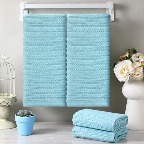 4 Pack Turquoise Hand Towels Waffle 100% Cotton 13x29 Inch (Turquoise)