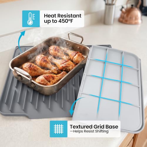 Foldable Silicone Dish Drying Mat for Kitchen Counter & Sink (Dark Gray / 15.7" x 12.3")