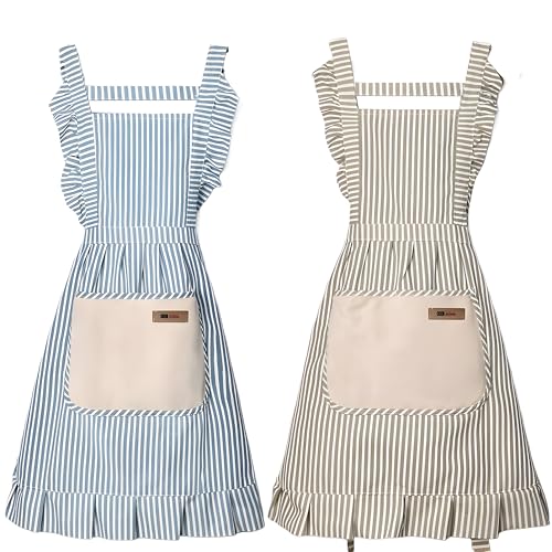 2 Pack Kitchen Aprons (Blue/Grey)