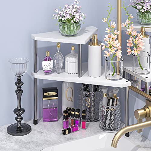 Bathroom Counter Organizer Over Sink for Toiletries Makeup (White)