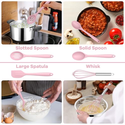 Silicone Cooking Utensils Set (Pink)
