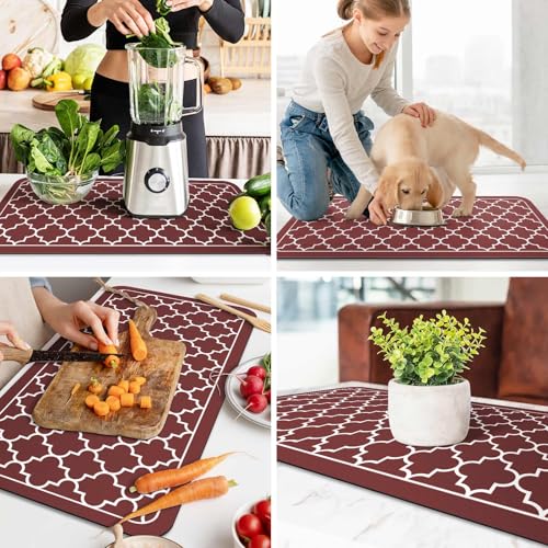 Dish Drying Mat Absorbent Dish Drying Mats for Kitchen Counter 18"x 32" (Stylish Red / 32" x 18")