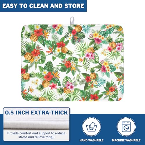 Summer Tropical Dish Drying Mat for Kitchen Counter Hawaii Palm Leaves Floral Pineapple Microfiber Dish Drainer Mat Rustic Absorbent Washable Drying Pad Extra Large 18"x24" (Summer Tropical / 24" x 18")