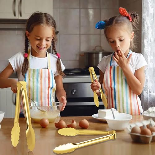 4 Pack Gold Serving Tongs XEVOM Buffet Tongs Serving Utensils Salad Tongs Stainless Steel Gold Plated Buffet Serving Tongs