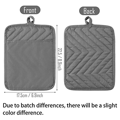 5Pack Pot Holders for Kitchen Heat Resistant Cotton Potholder Multipurpose Hot Pad Machine Washable Oven Mitts with Pocket Potholders for Baking and Cooking 8.9 x 6.9 in Gray Black (Black&gray)