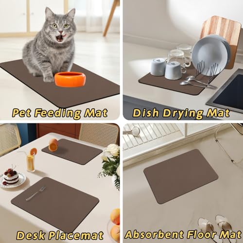 Dish Drying Mat + Faucet Mat for Kitchen Sink (Brown / 19" x 12" + 24" x 5.5")