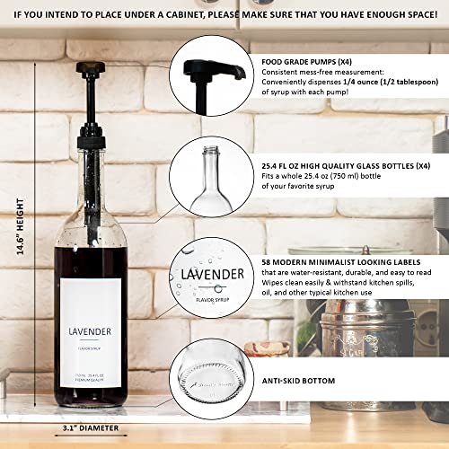 25.4 oz 750 ml Glass Coffee Syrup Dispenser for Coffee Bar (Set of 4)