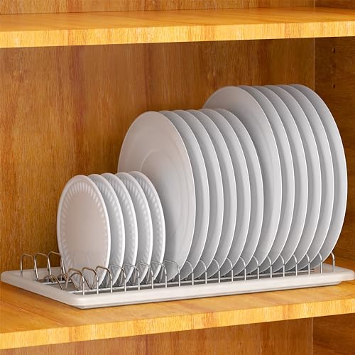 Stainless Steel Plate Drying Rack with Drainboard (1-Pack / Chrome)