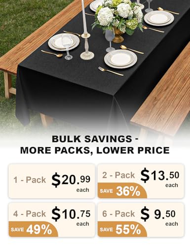 Washable Black Rectangular Table Cloths for 6 Ft Table (Black / 102" x 60"-6 Pack)