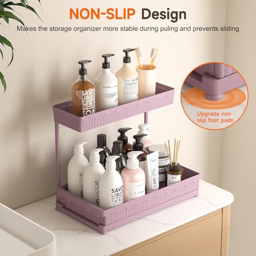 3-Pack 2-Tier L-Shaped Under Sink Organizers with Sliding Drawers (Pink / 14.85 Inch)