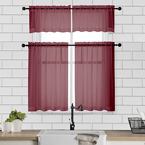 Sheer Curtains 36 Inch Length (Burgundy / 42"W x 36"L (Pack of 2))