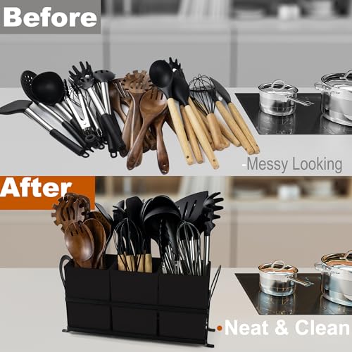 Large Drainage Kitchen Utensil Holder (Black / Extra Large (14.5"D x 4.5"W x 7.25"H）)