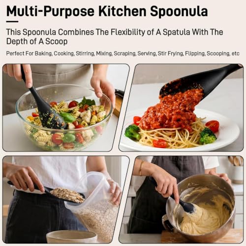 3 PACK Silicone Cooking Spatula & Spoon for Nonstick Cookware (3 Pack Black)