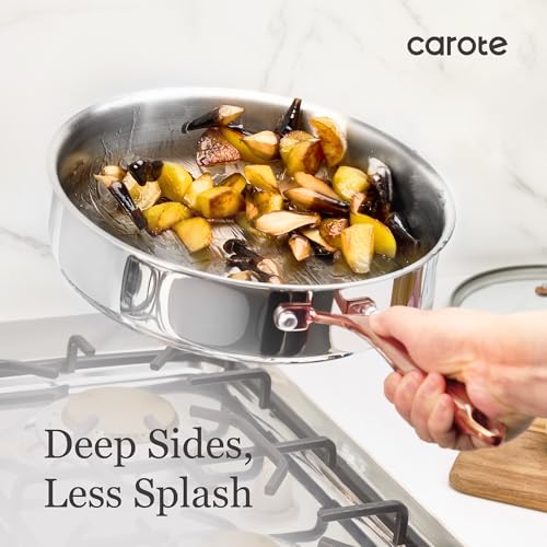10" Tri Ply Stainless Steel Deep Frying Pan with Lid (10" with lid / Silver)