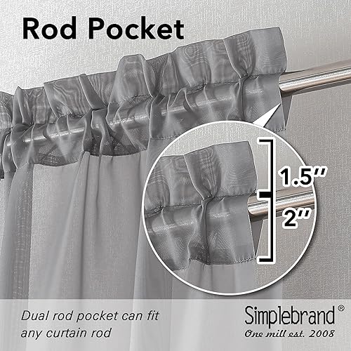 Grey Short Sheer Curtains 45 Inch Length for Small Windows (Charcoal Grey / 42"W x 45"L (Pack of 2))