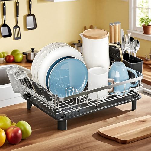 Stainless Steel Dish Drying Rack for Kitchen Counter (Black Silver / 13''W x 17''L)