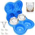 Rose Ice Cube Tray 2.5 Inch [1 Mold + 1 Funnel + 4 Stoppers] (Four 2.5-inch Rose Ice (Blue) / 1 Pack Rose Ice Cube Tray)