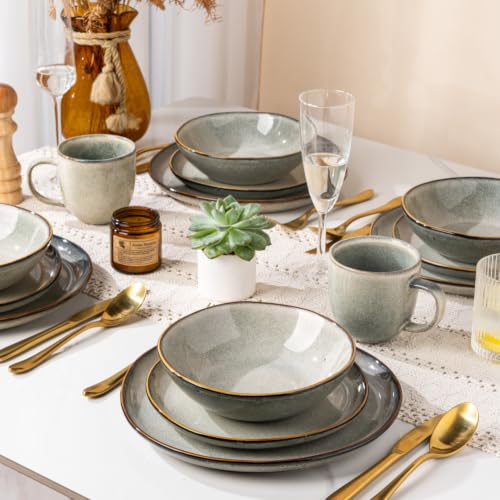 Ceramic Dinner Plates Set of 6 (Green Wheat / 10.5 Inch)